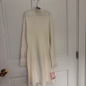 Rare Editions Cream and Pearl Sweater dress